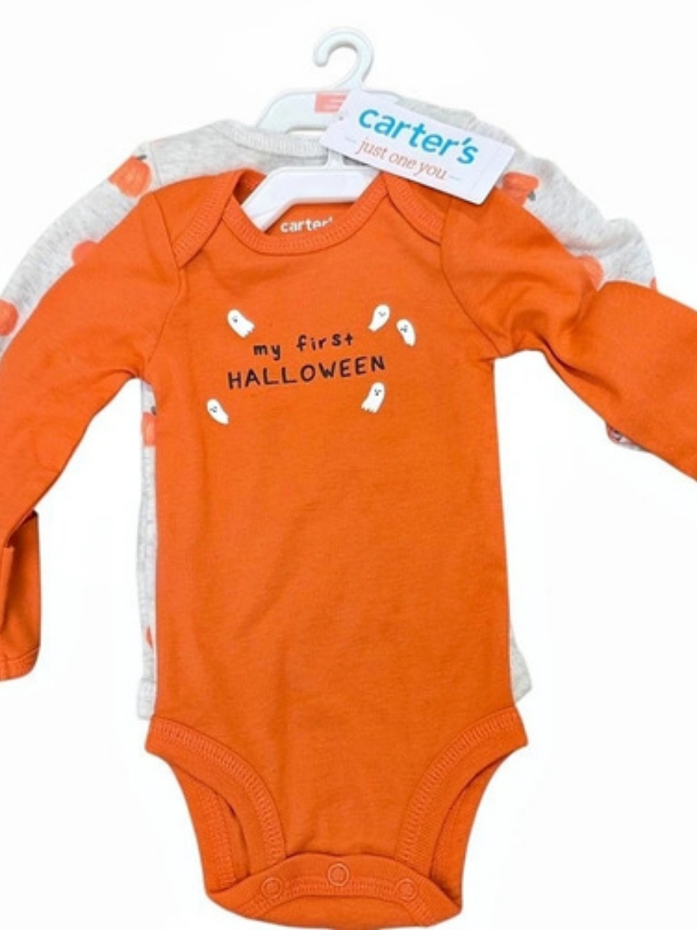 Nwt Carter's My First Halloween Pumpkin 2-Pack Long Sleeve Bodysuit Set Newborn